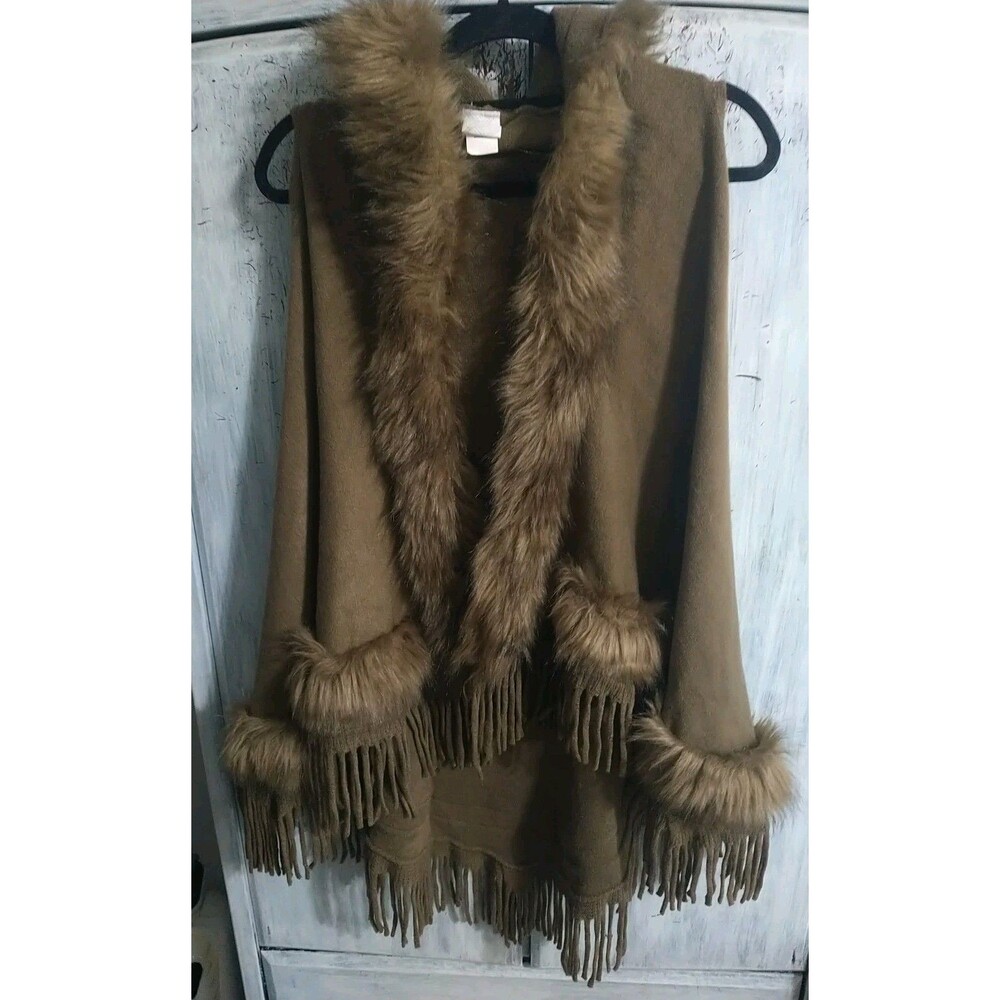 Northern Angel Faux Fur Hooded Fringed Vest Sm Beige Boho Cottage Core Outdoorsy
